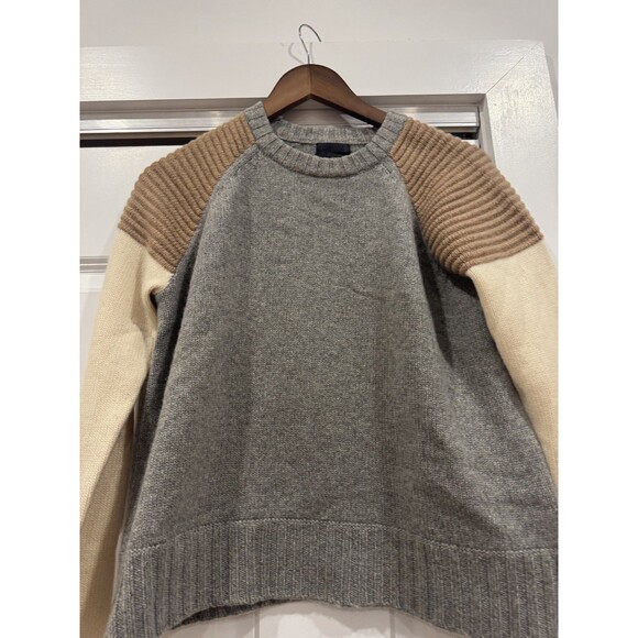 J.Crew Womens S Gray Colorblock Ribbed Crew Neck 100% Italian Cashmere Sweater - Picture 2 of 7